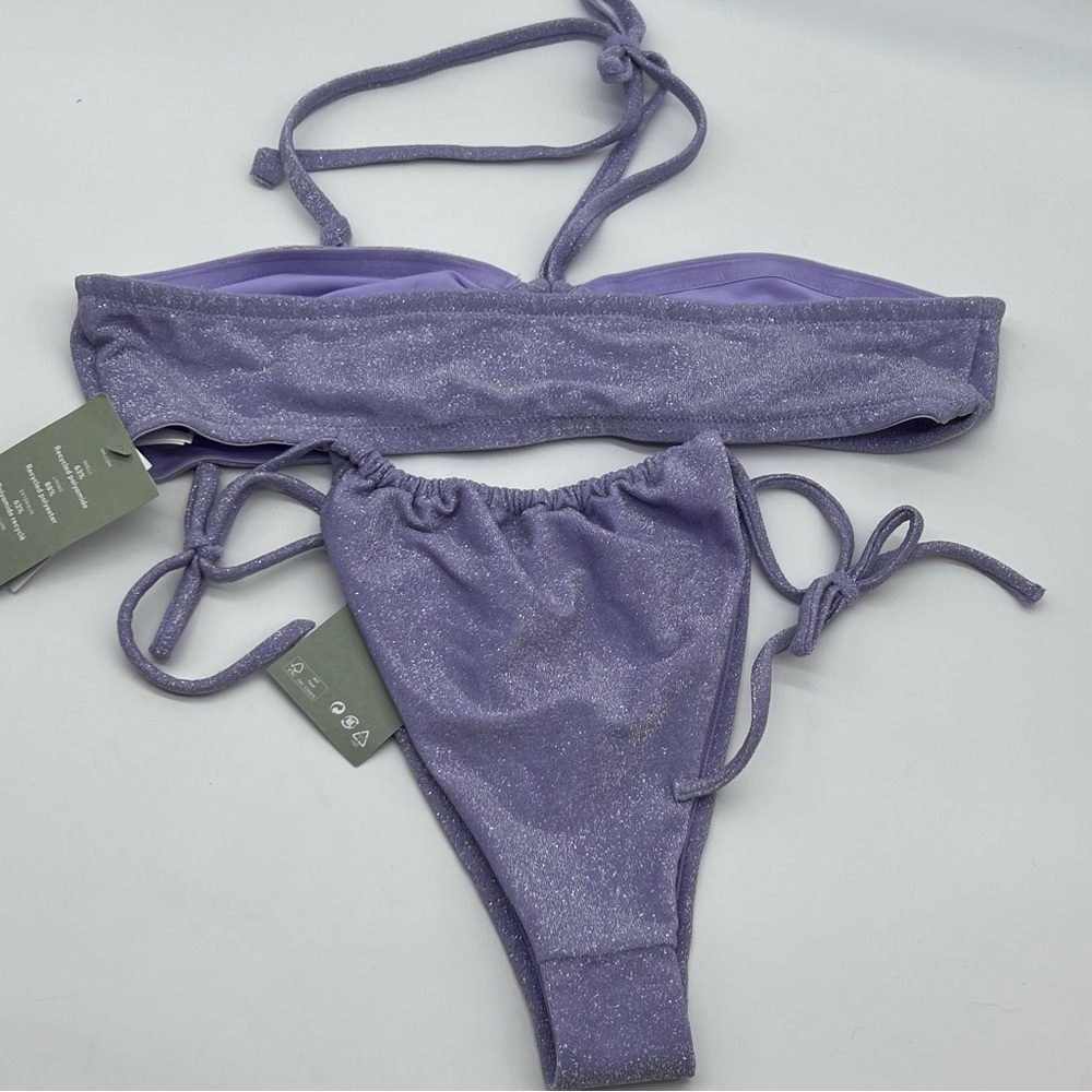 H&M Divided Lavender w/Metallic Shimmer Halter Neck/Drawstring Bikini Size XL/L - Picture 2 of 9
